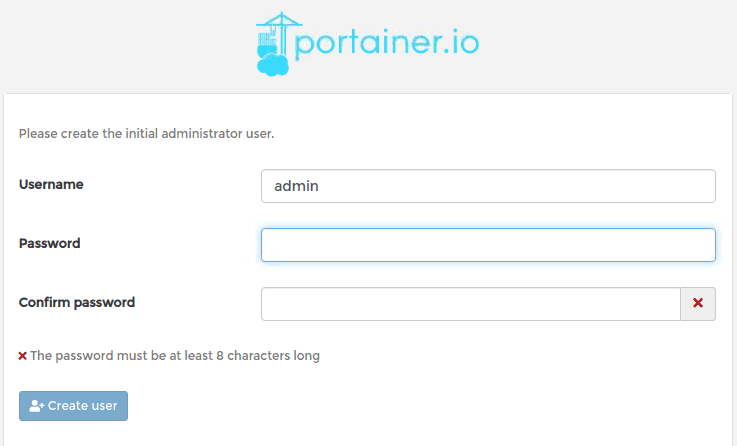 Portainer create administrator user