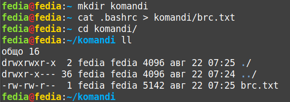 cat .bashrc > komandi/brc.txt