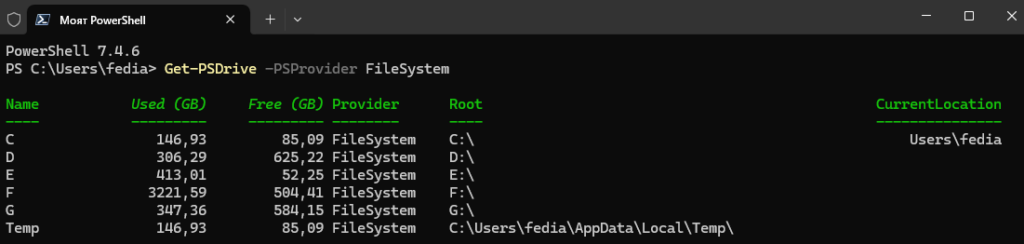 Get-PSDrive -PSProvider FileSystem