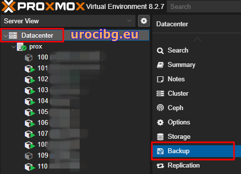 Datacenter → Backup