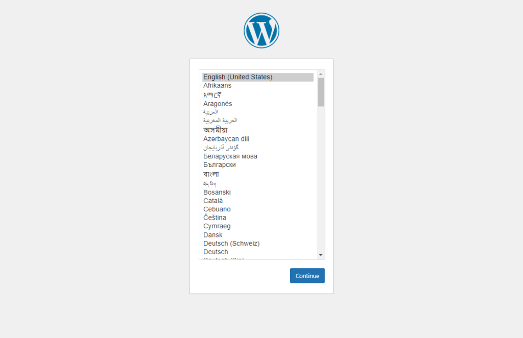 начална инсталационна страница на WordPress