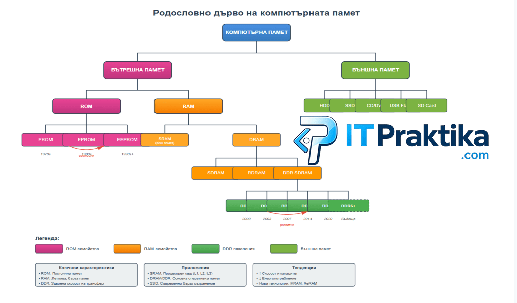 Родословното дърво на компютърната памет: Структурна класификация и еволюция