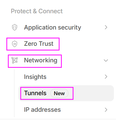  Cloudflare Dashboard -> Zero Trust -> Networks -> Tunnels.