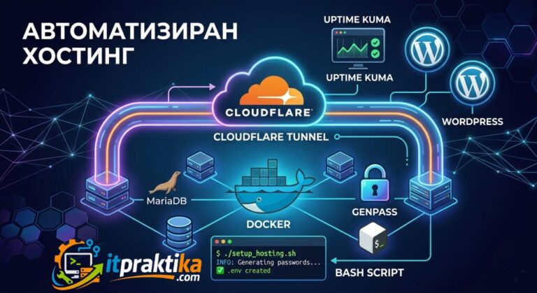 🚀 Автоматизирано изграждане на защитен хостинг с Cloudflare Tunnel & Docker